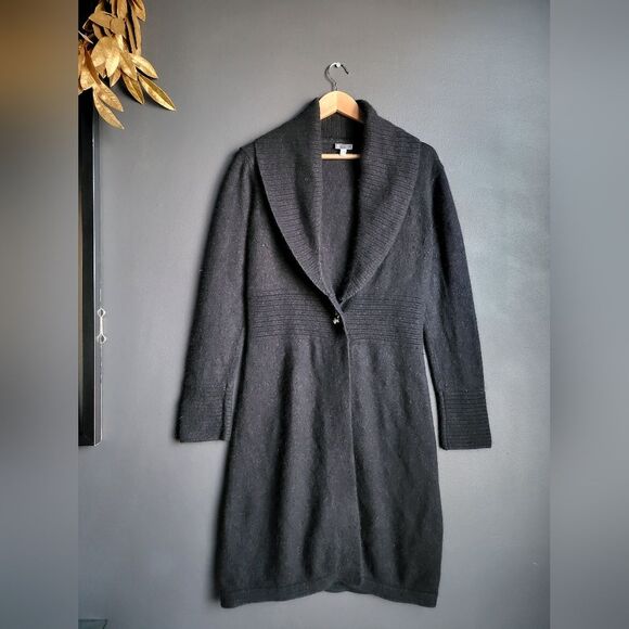 Un Deux Trous Black Single Button Angora Blend Midi Cardigan 42/44 - Picture 1 of 12